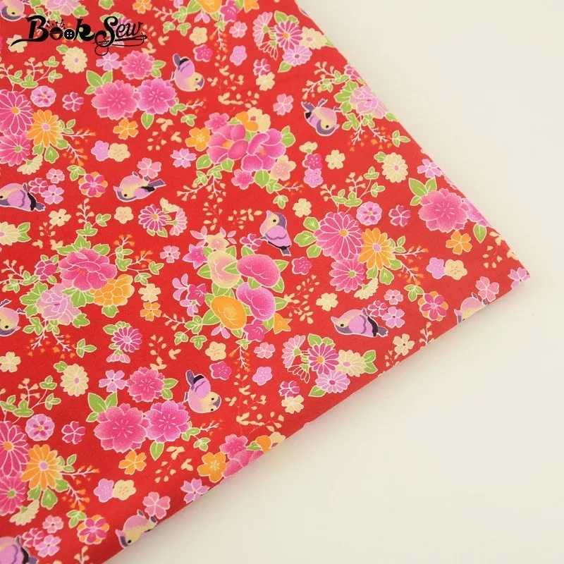 Тканевый Поплин из 100% хлопка с вышитыми цветами и птицами мягкая стеганая