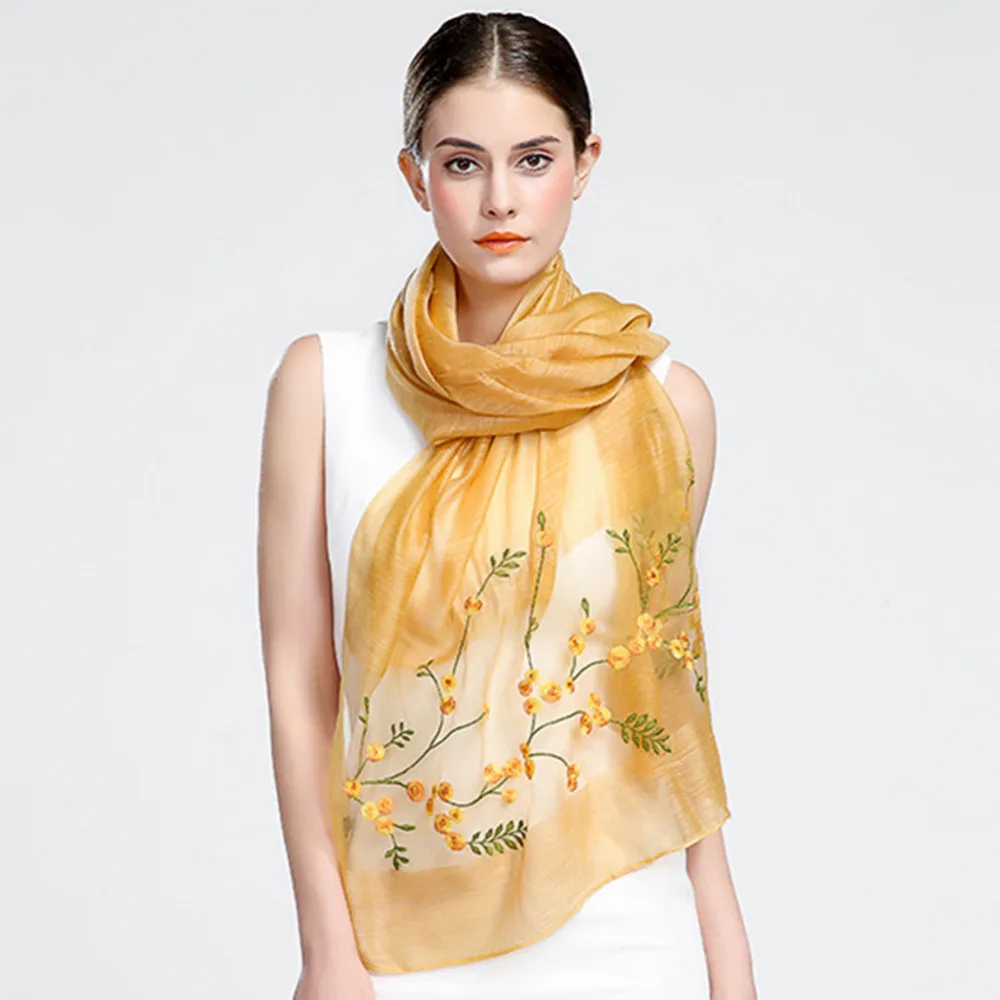 2017 новый роскошный элегантный женский шелковый шарф ручной работы с вышивкой из