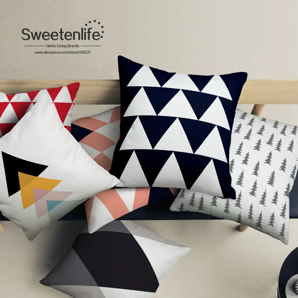 

Sweetenlife Nordic Стиль декоративных подушек Чехлы для подушек с геометрических узором из хлопка и льна дивана подушки 45*45 50*50 диванных подушек