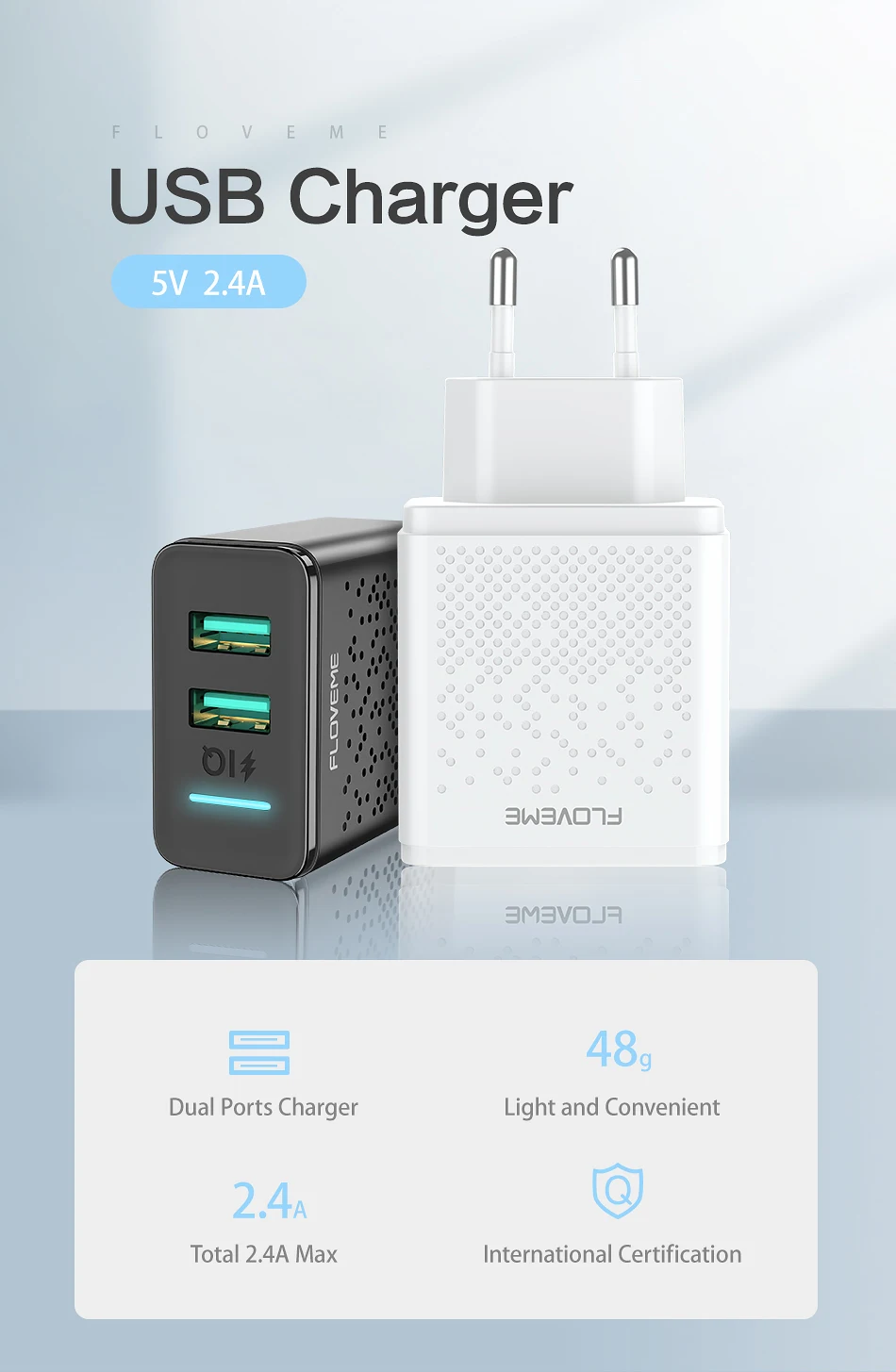 FLOVEME Dual Qi USB зарядное устройство для iPhone X 7 8 iPad 5 в 2.4A Быстрая зарядка настенное зарядное устройство для телефона Xiaomi mi9 huawei P20 Pro адаптер