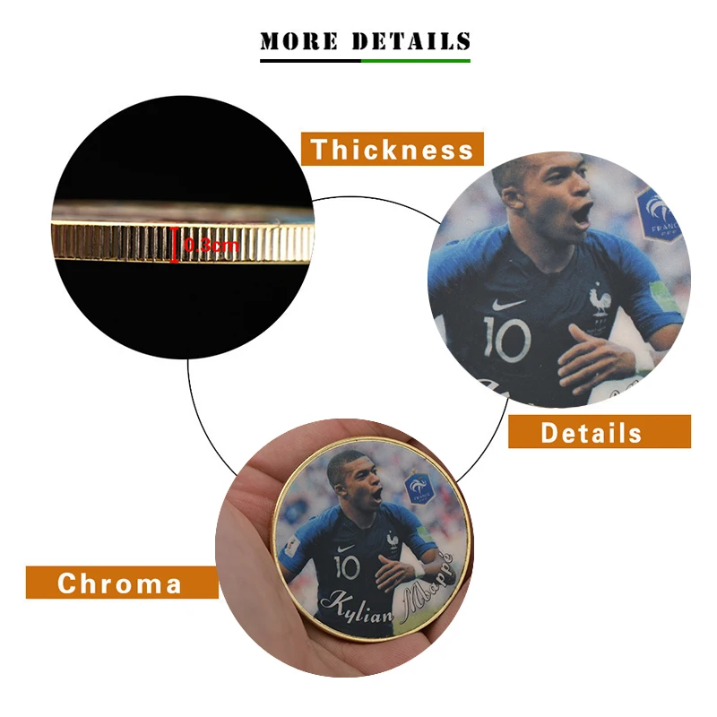 WR новый французский футбольный плеер Kylian Mbappe золотая монета копировальные