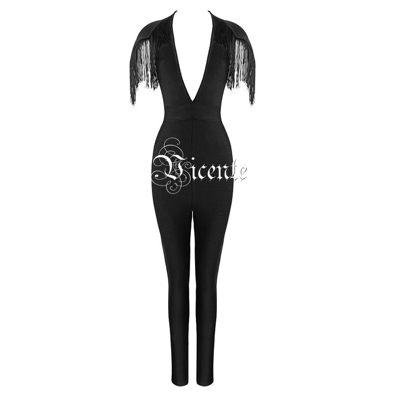 Vicente Горячая 2019 Новая мода Элегантный кисточки Украшенные Sexy Глубокий Vneck для