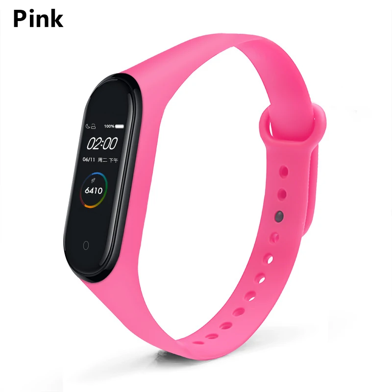 Pink BOORUI mi band 4 ремешок для xiaomi mi band 4 ремешок на запястье чистый цветной relogio inteligente силиконовый сменный для xiaomi mi 4 - Color: Pink