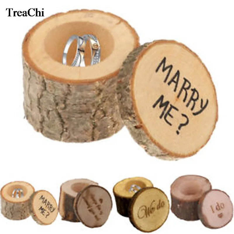 Romantic Country Retro Style Ring Case Natural Wood Word Cover Valentine's Day Engagement Lover's Ring Storage Anniversary Box