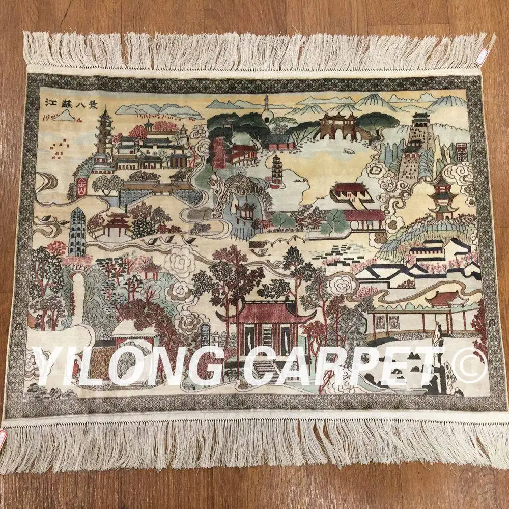 Goedkoop YILONG 2'x1. 5' 1000 Lijnen Handgemaakte Zijden Tapijt Landschap Picturale Tapijt Wandtapijt (PWP002H-2x1.5)