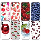 Черный чехол из ТПУ для iphone 5 5s se 6 6s 7 8 plus x 10, силиконовый чехол для iphone XR XS 11 pro MAX с изображением фруктов, вишни, клубники