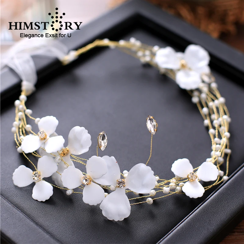 

HIMSTORY New Angels Flower Hair Jewelry Gold Handmade Headband Crystal Rhinestone Hairband Bridal Women Wedding Hair Accessories