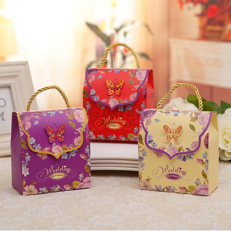 Романтическая свадьба портативный пион конфеты коробка Сумочка Форма с золотой