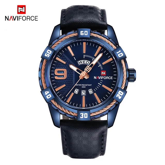 Blue Бренд NAVIFORCE, кварцевые часы для мужчин, кожаный ремешок, военные спортивные часы, водонепроницаемые, 24 hout, неделя, дата, наручные часы, Relogio Masculino - Цвет: Blue