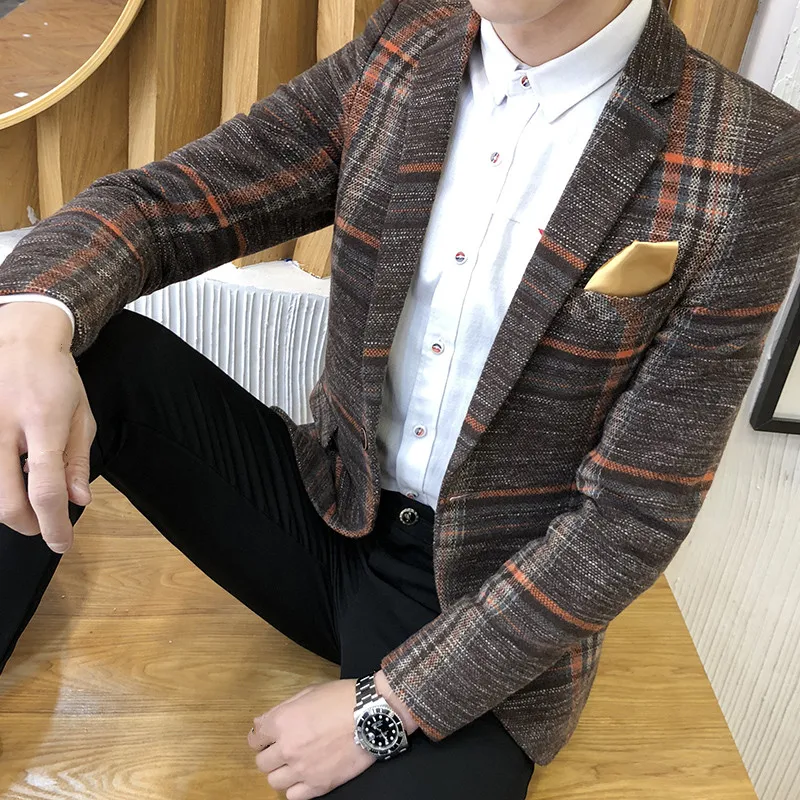 2018 Модный Новый мужской повседневный бутик деловой костюм/мужской клетчатый