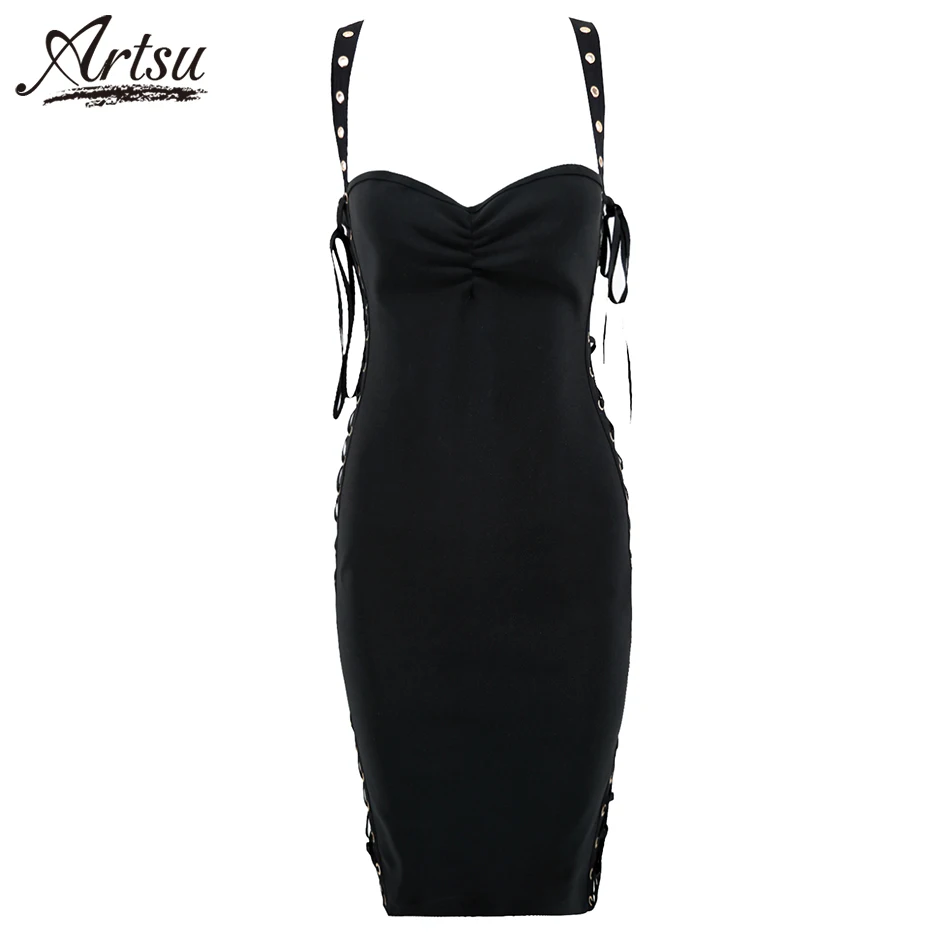 ArtSu 2018 летнее новейшее Бандажное Платье облегающее Сексуальное Женское с вырезом