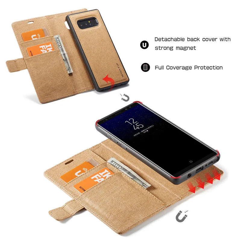Кожаный чехол WHATIF для Samsung Galaxy Note 8 S8 Plus S7 Edge съемный флип с держателем карт iPhone X 6 6s