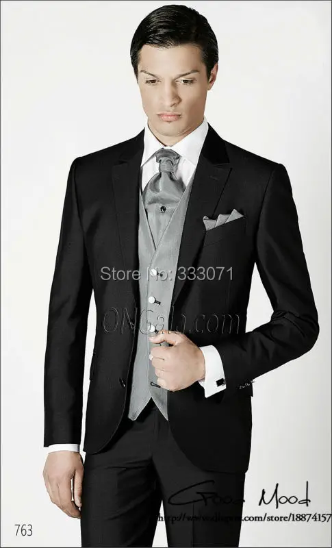 Последний дизайн пальто брюки черный и серый Slim Fit Свадебный Смокинг мужские