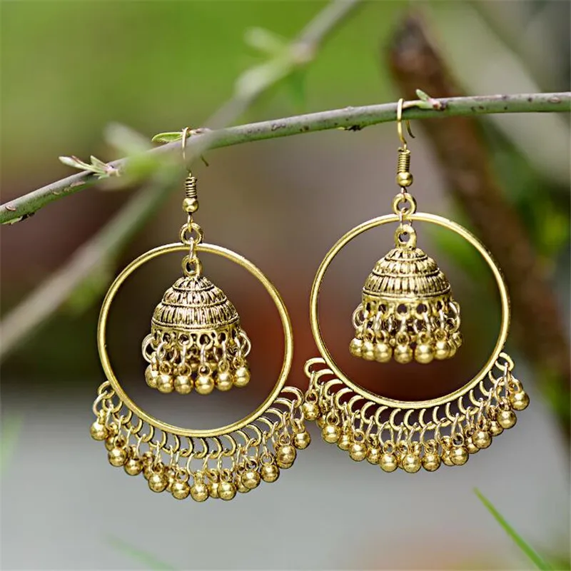 Шикарный Стиль золото Цвет колокол очаровательные Подвесные серьги Jhumka