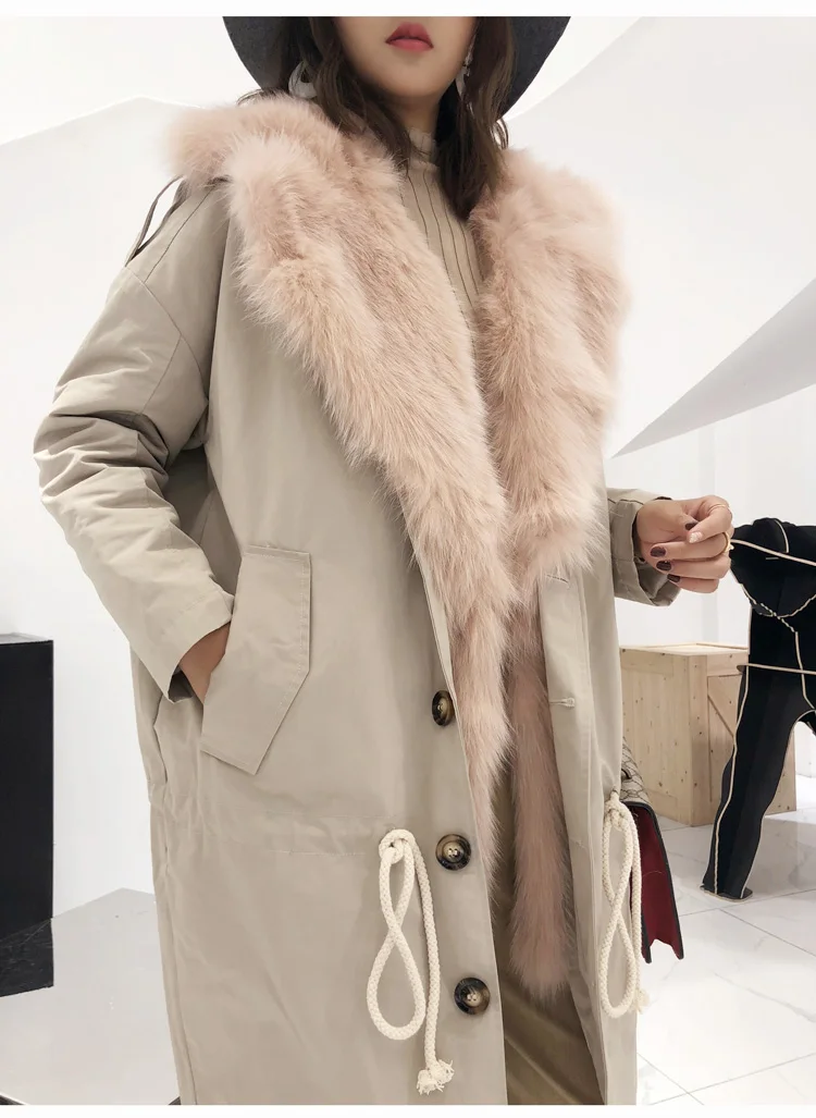 Зимняя куртка женская брендовая 2019 длинная парка цвета хаки Пальто с натуральным