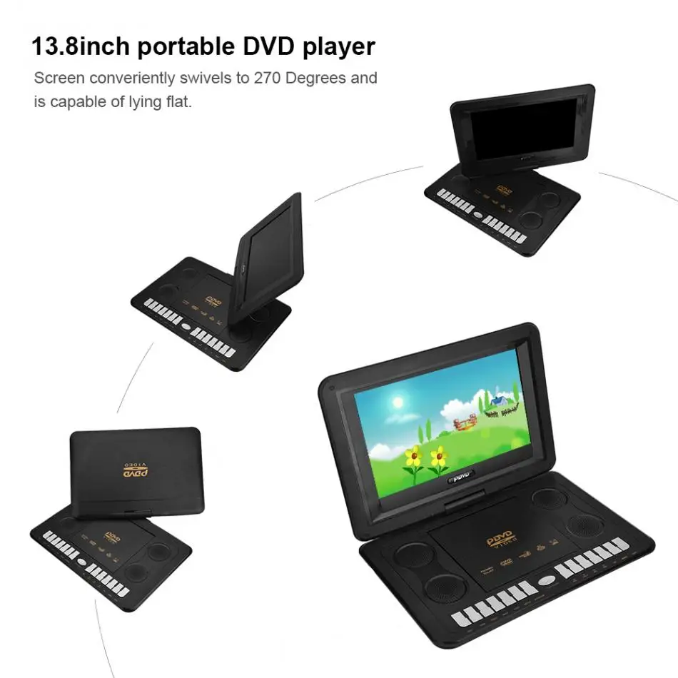 13,8 дюймов портативный dvd-плеер 110-240 в 800*480 разрешение поддержка SVCD VCD CD CD-R/RW EU Plug