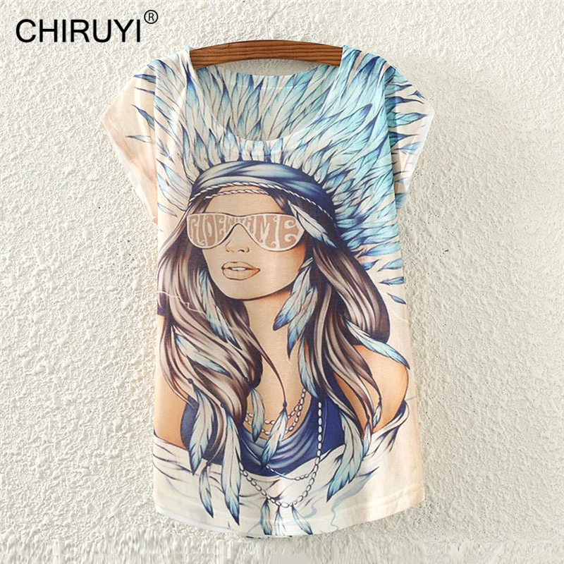 CHIRUYI Blusa новый летний женский топ с коротким рукавом Футболка Harajuku этническим