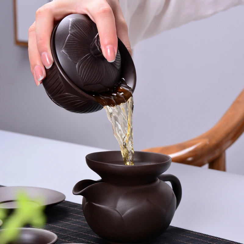 200/230ml Yixing Purple Clay Gaiwan Tea Bowl with Lid Saucer Set Vintage Zisha Drinkware Teaware Office Ceremony Tureen Gift | Дом и сад