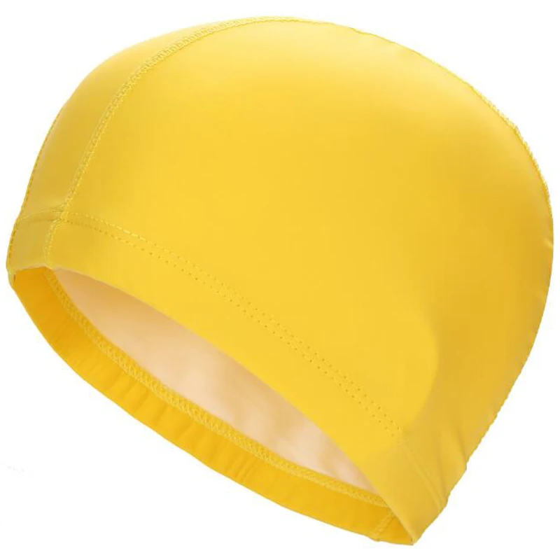 Solid Yellow Новинка, эластичная Водонепроницаемая Кепка из искусственной кожи, защищающая уши, длинные волосы, для спорта, для плавания, бассейна, шапочка для плавания, свободный размер для мужчин и женщин, для взрослых - Цвет: Solid Yellow