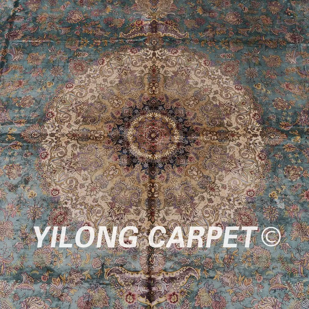 Yilong 12'x18' персидский традиционный дизайн синий цвет Популярный Домашний Декор простые шелковые ковры(YWX001A12x18