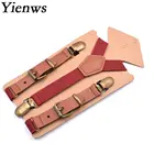 Кожаные подтяжки Yienws, мужские винтажные подтяжки для брюк, коричневые, бордовые, для взрослых, Tirantes, Cuero Bretels, 115 см, YiA055