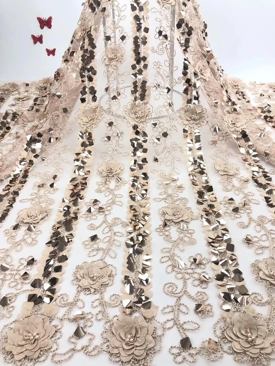 

African Lace Fabric High Quality Lace Material Embroidery Nigerian Lace Fabric With Beads Sequins French Lace Fabric