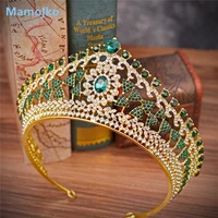 mamojko large baroque vintage green royal blue crystal queen crown gold bridal headband beauty pageant wedding tiara for women