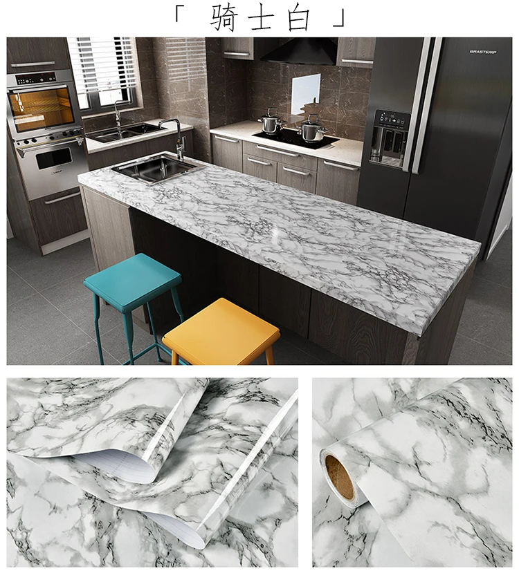 80cm Kitchen oil stickers self-adhesive marble pattern waterproof cabinet stove countertop wallpaper desktop bathroom renovation