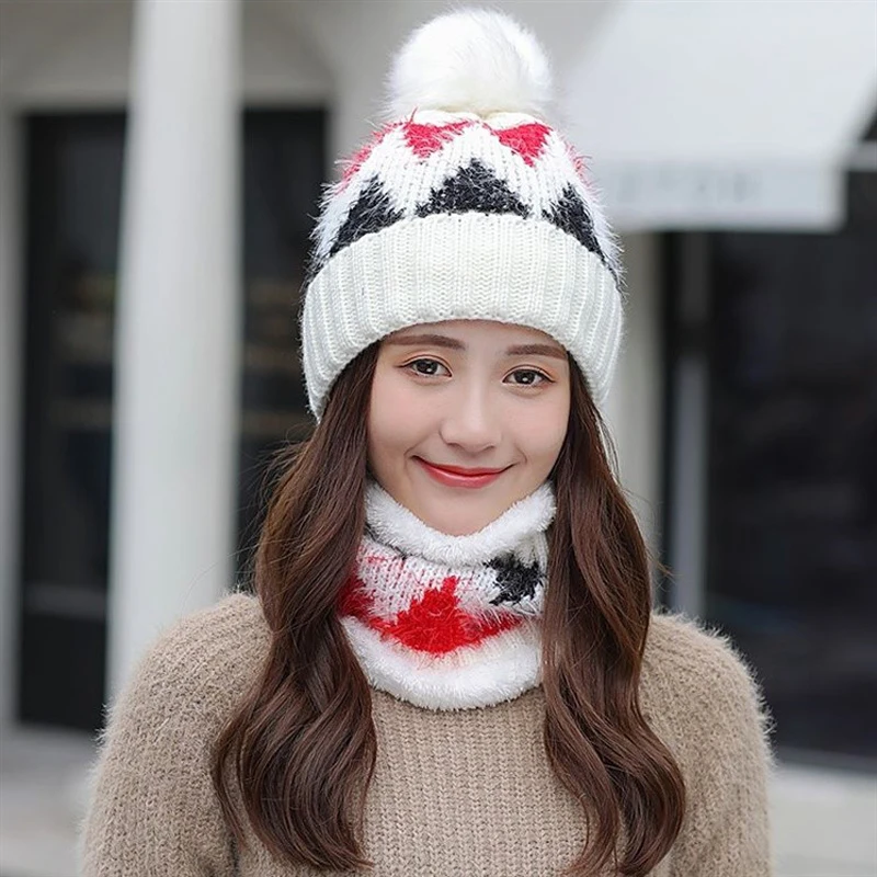Утолщенная Лыжная шапка для девочек новинка 2019 Модные Меховые помпоны зимние