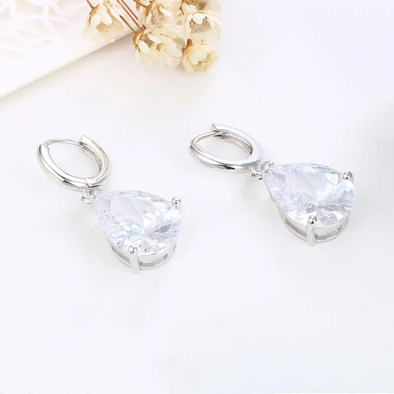 Zircon Water Drop Earrings For Women Gold Silver Color Copper Female Dangle Hanging Earring Fashion Wedding Ear Jewelry Brincos | Украшения