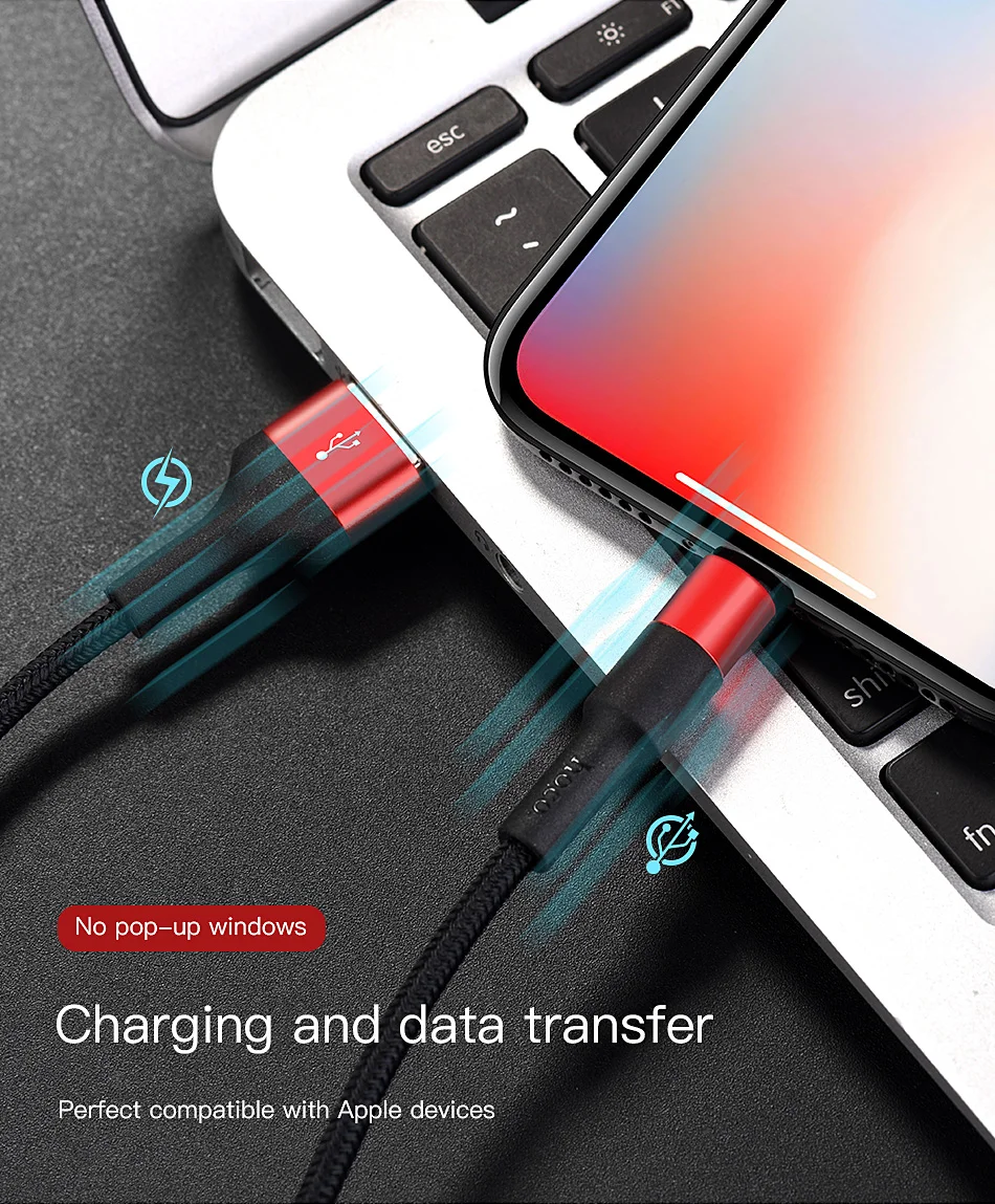 HOCO прочный нейлоновый Плетеный USB кабель для iPhone 6 6s 7 8 Классический usb кабель для зарядки и передачи данных для iPhone X Xr Xs Max шнур зарядного устройства