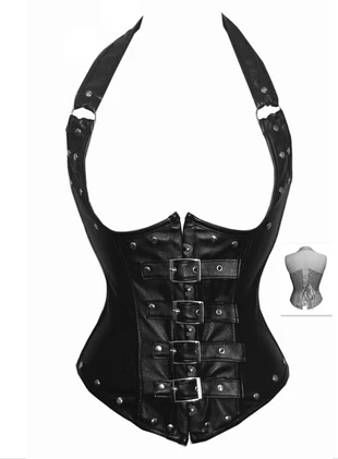 Женский сексуальный корсет в стиле панк на бретелях из искусственной кожи под