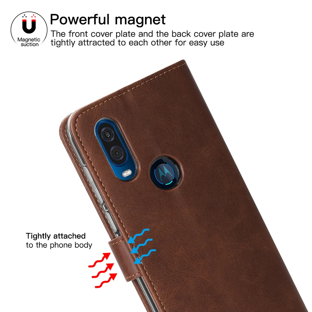 Роскошный чехол из натуральной кожи для Motorola Moto One Vision, откидной Чехол-кошелек с держателем для карт, простой чехол-подставка
