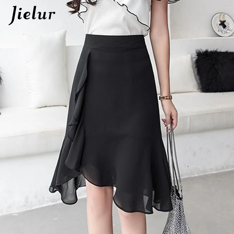 Jielur черная длинная юбка женская шикарная 2019 Новая модная в горошек миди с высокой