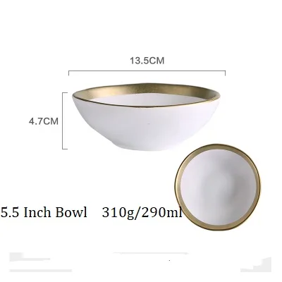 5.5 Inch Bowl NIMITIME Европейский Стиль Керамические Золотые неправильные домашние блюда для бифштекса Западная еда блюдо ужин суп лапша миска посуда - Цвет: 5.5 Inch Bowl