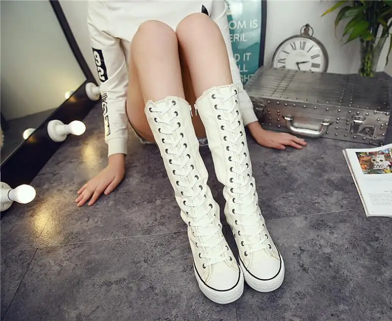 Г., модные женские ботинки в готическом стиле в стиле панк женские парусиновые сапоги до колена с боковой молнией Размеры 35-43