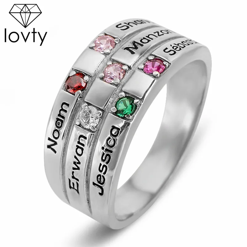 Женское кольцо с гравировкой lovty 6 камнями на заказ модное ювелирное изделие