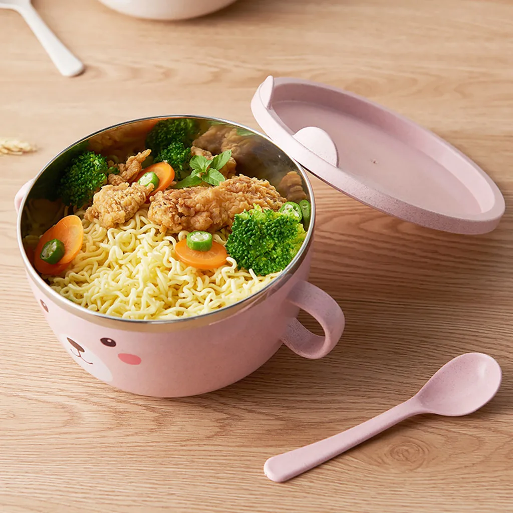 Милая миска из нержавеющей стали с мультяшным котом контейнер для еды ручкой и