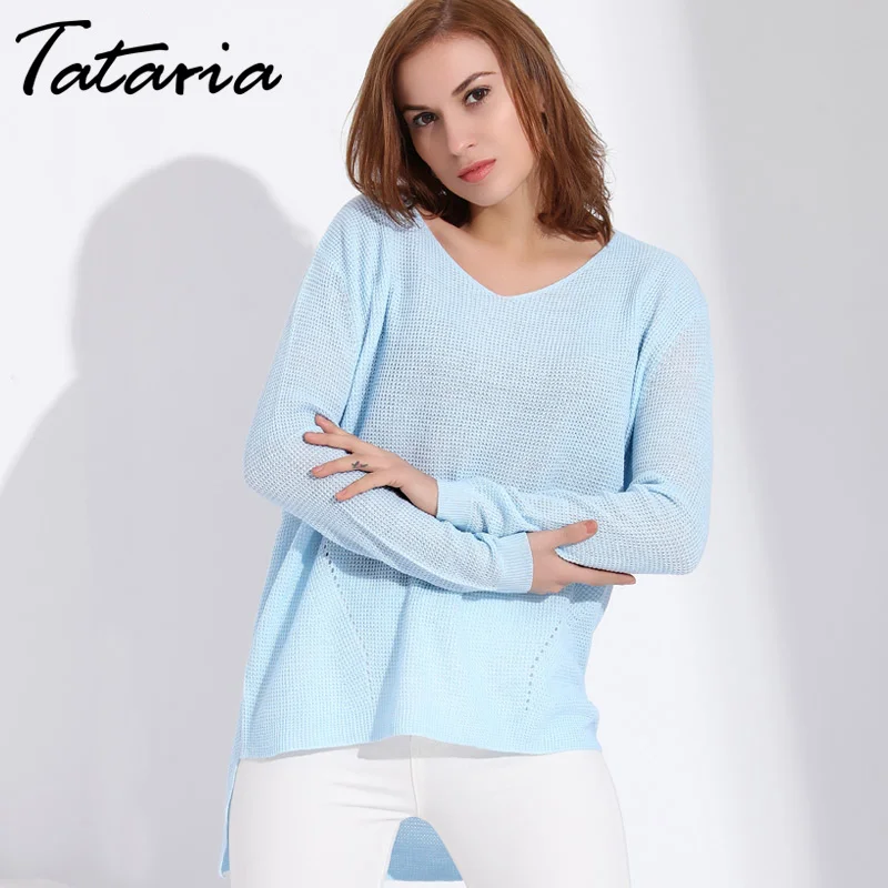 Женский свитер оверсайз тонкий вязаный с треугольным вырезом карамельных цветов