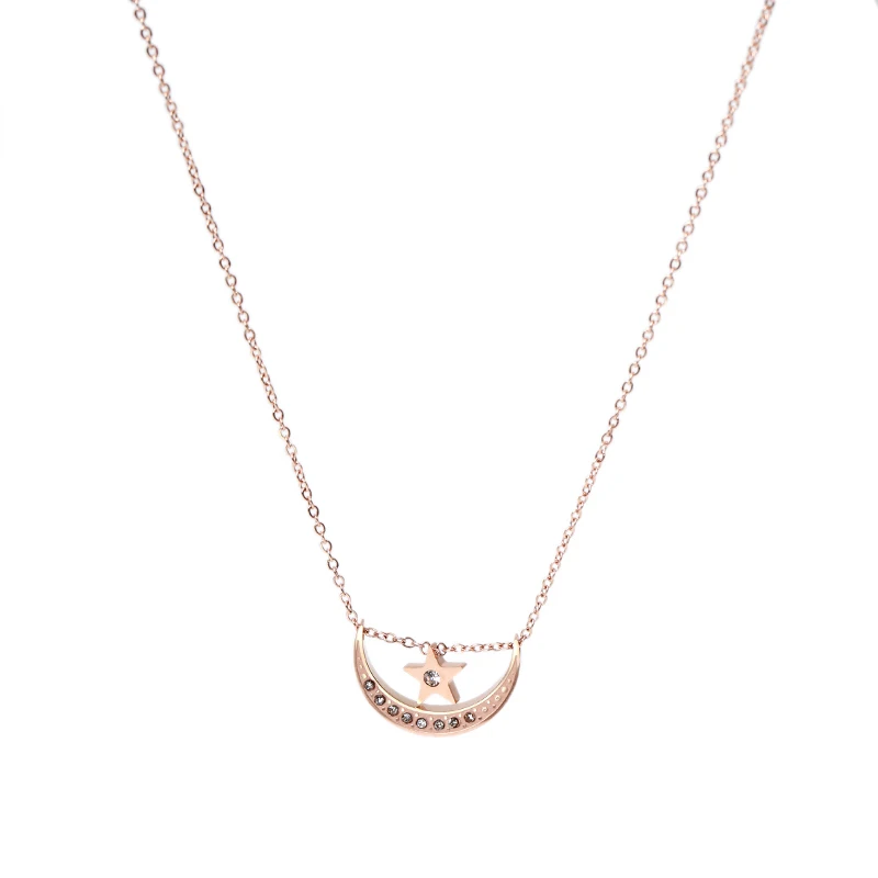 

YUN RUO 2018 New Arrival Rose Gold Color Moon star Pendant Necklace Fashion Titanium Steel Woman Jewelry Prevent Fade & Allergic