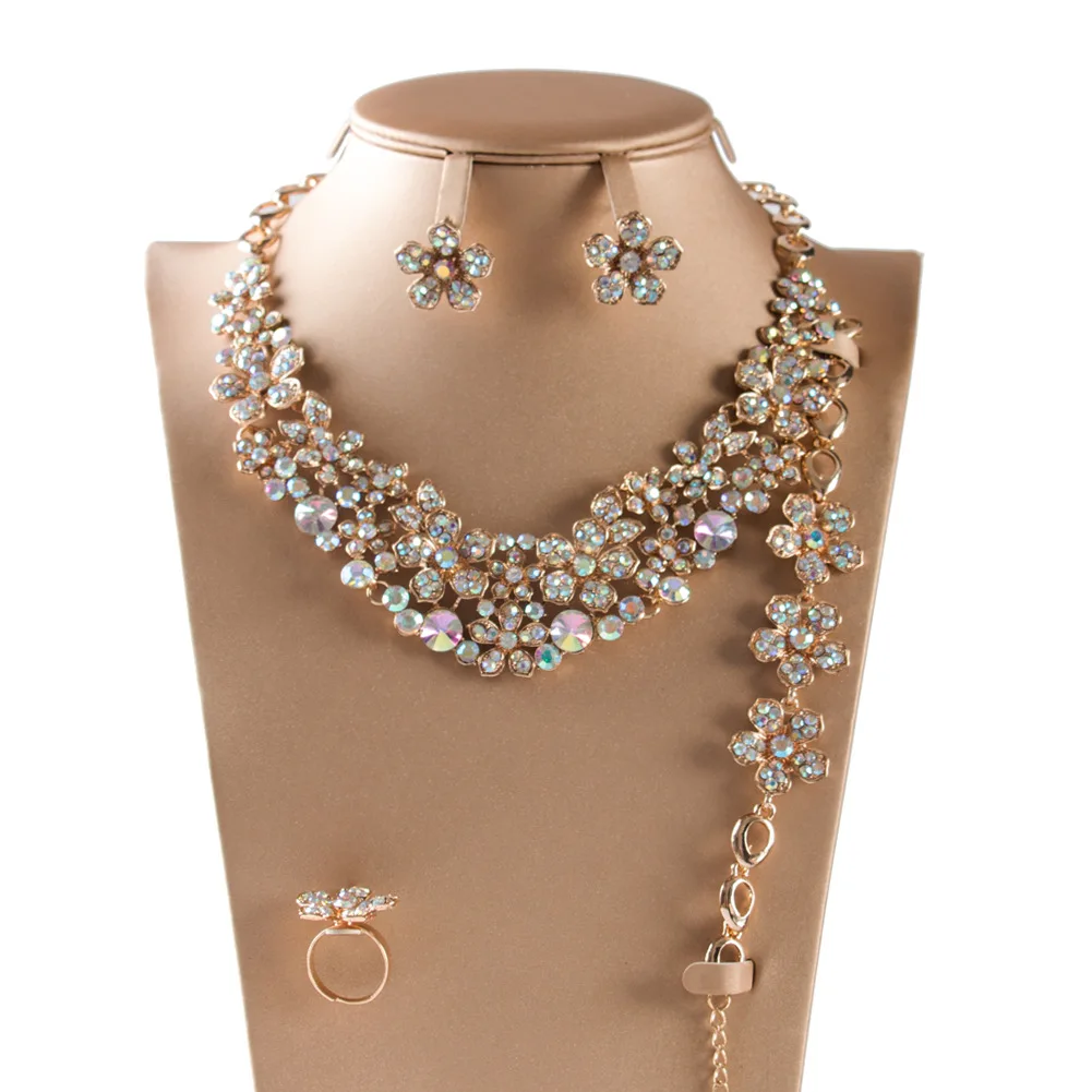 Новинка комплект украшений золотого цвета AB Rhinetone Роскошные Ювелирные наборы для