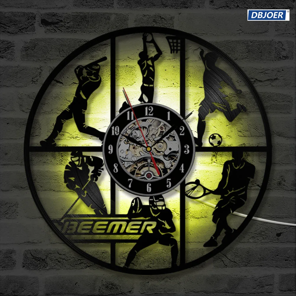 Полые развлекательные виниловые часы для записи баскетбольного футбола дизайн CD