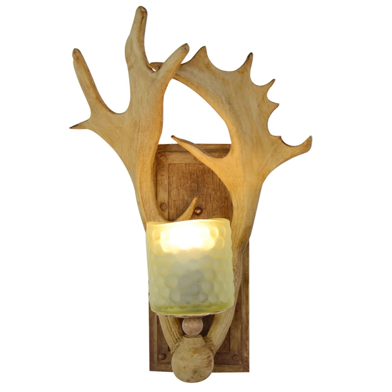 American Village Decoration Stairs Antler Wall Lamp Nordic Personality Bedside Aisle Lighting with glass lamp shade | Лампы и