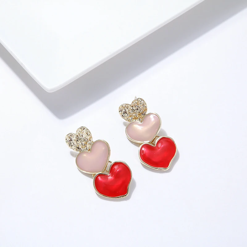 Yhpup Fashion Sweet Brand Za Zinc Alloy Heart Dangle Earrings Geometric Enamel Pink Charm Earrings for Women Party Pendants Gift
