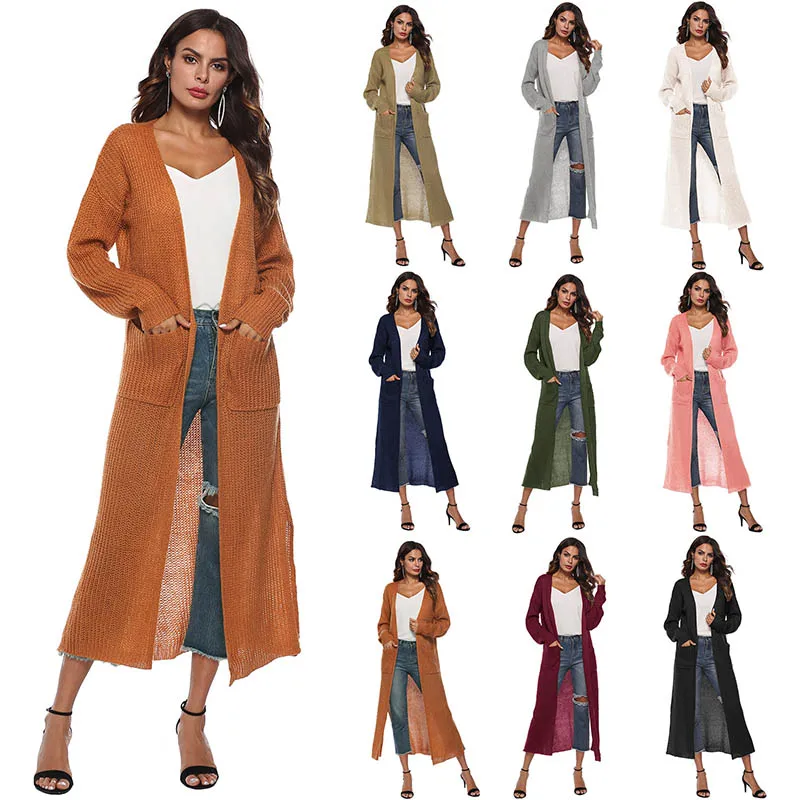 New Autumn Winter Women Long Sleeve Knitwear Warm Sweater Cardigans Solid Color Knitted Outerwear Open Stitch Plus Size |