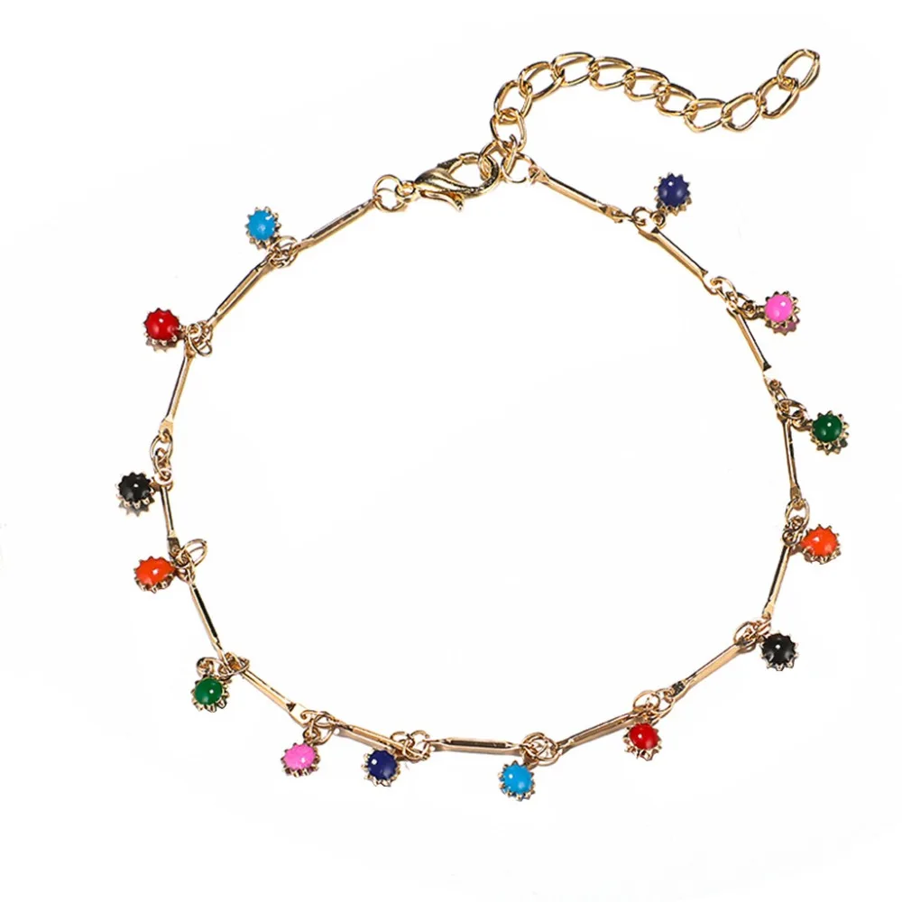 Vintage Creative Flower Candy Color Anklet Bracelet Foot Jewelry Leg New Anklets Ankle Bracelets#4J13