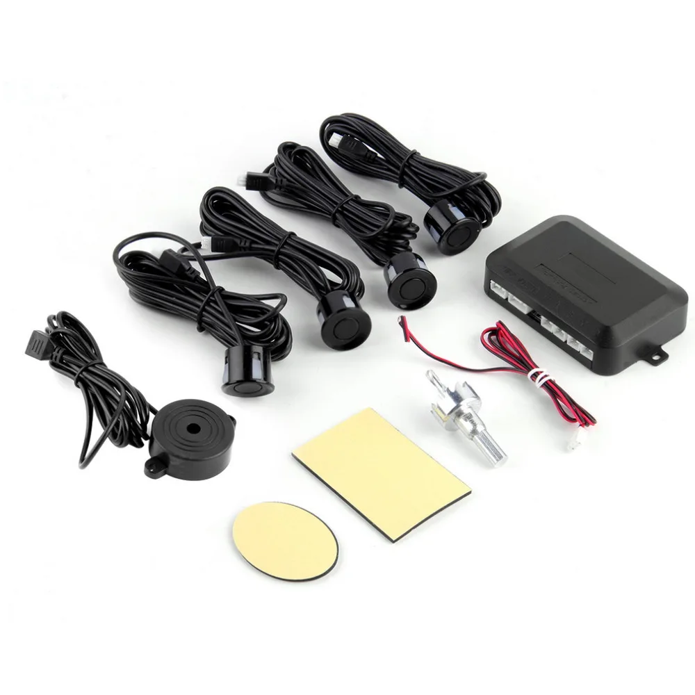 

DC12V LED Car Parking Sensor 4 Sensors Monitor Auto Reverse Backup Radar Detector System Kit Sound Alert Alarm Indicator Probe
