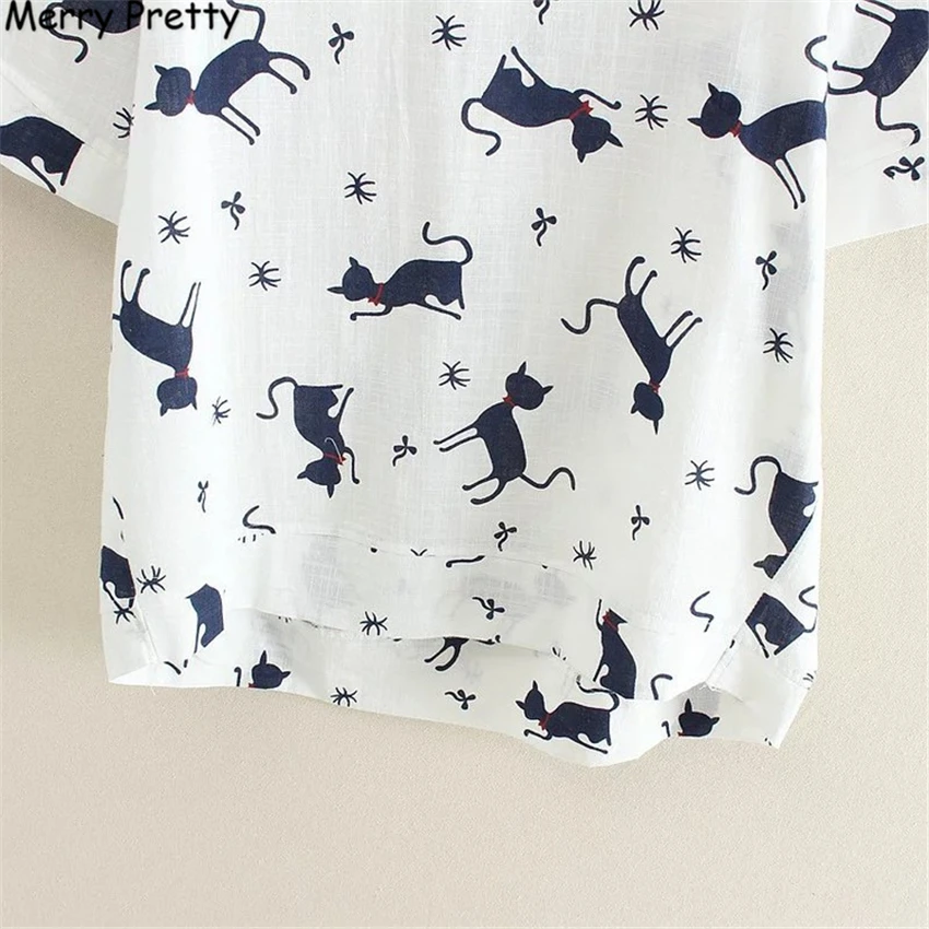 Белая хлопковая льняная футболка Merry Pretty женская летняя рубашка с принтом