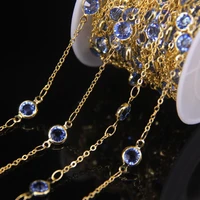 plated gold faceted glass 6mm flat round beads chainsblue glass coin beads chains diy fashion bracelet necklace jewelry making