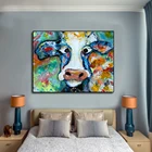 Картина маслом на холсте с принтом коровы, настенные картины для гостиной, домашний декор, картины с животными, плакаты с изображением коровы и принтами, без рамки